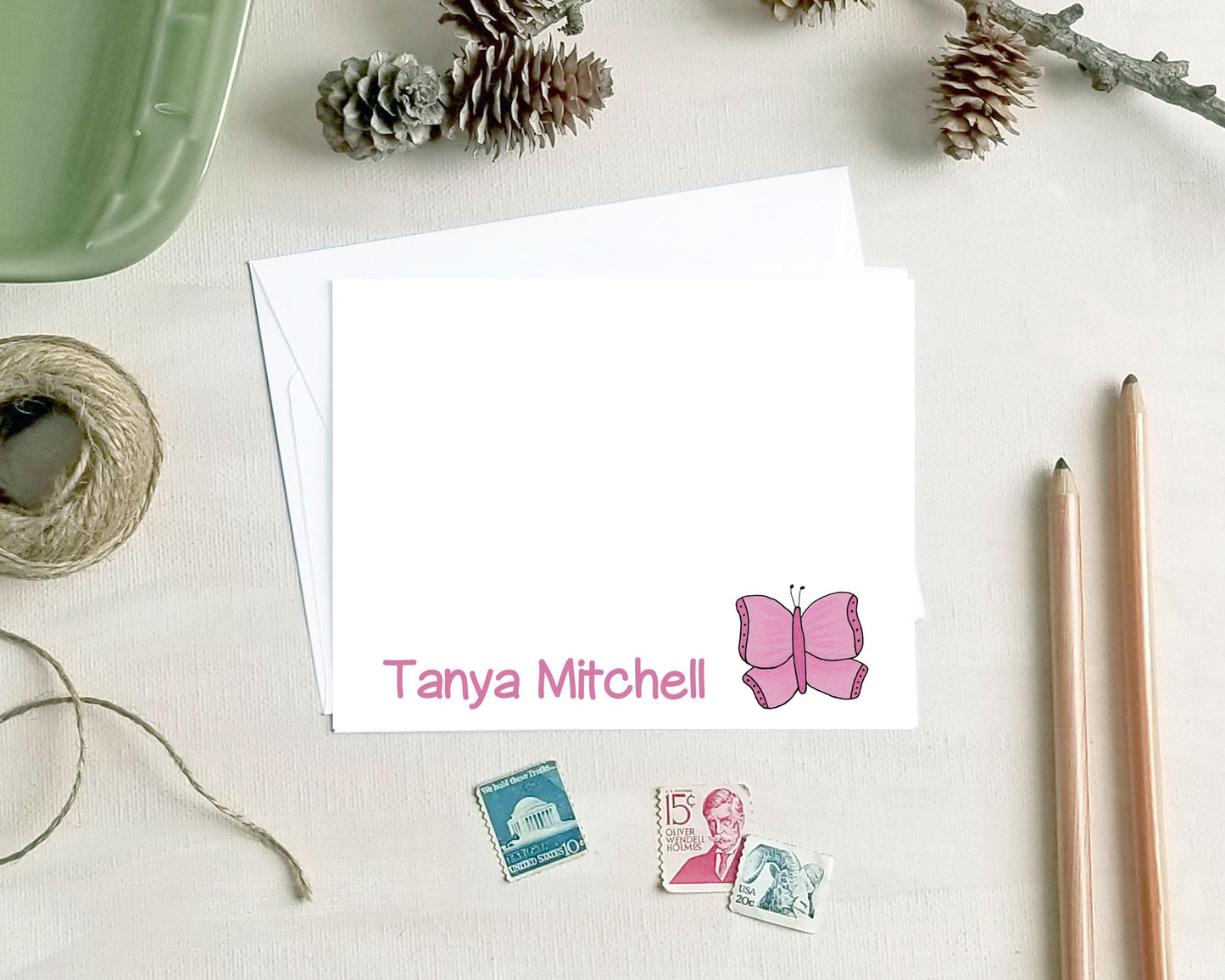 Personalized Note Cards - Butterfly Stationery Gifts for Girls