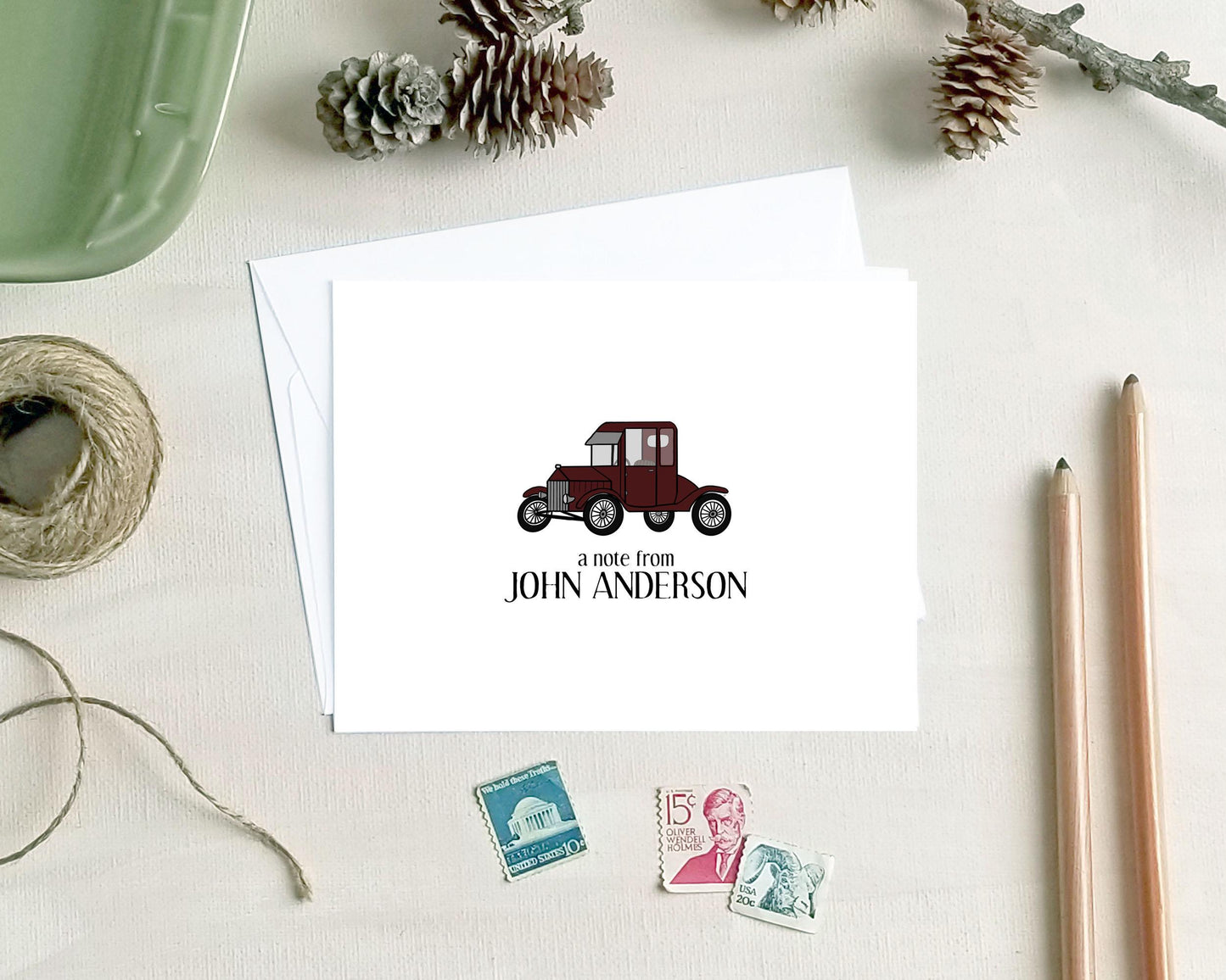 Antique Car Note Cards - Personalized Stationery Gifts for Dad Grandpa Father's Day