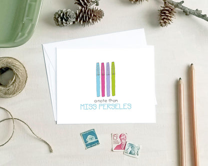 Personalized Note Cards - Teacher Gift - Colored Pens Stationery