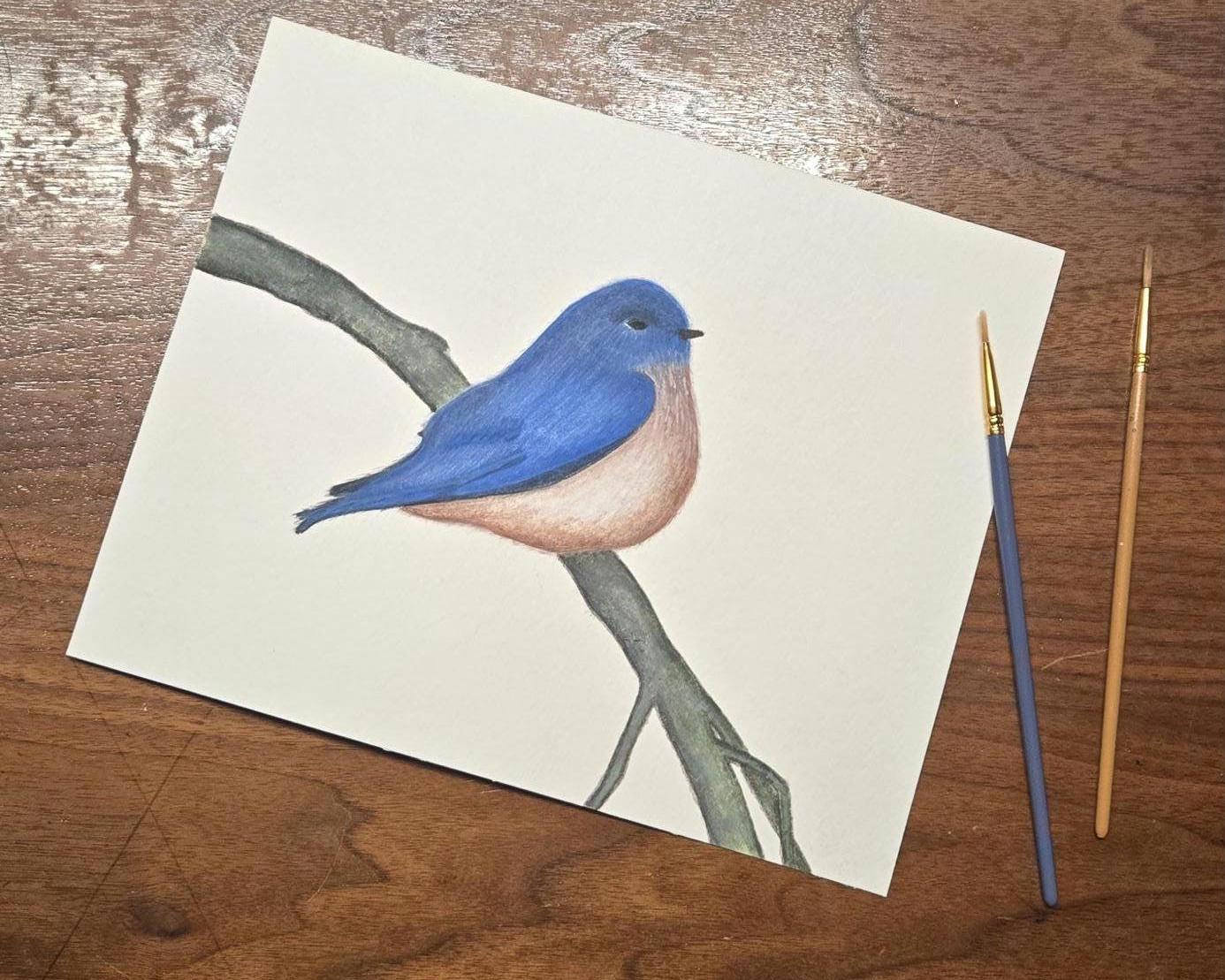Blue Bird - Watercolor Painting Art Print