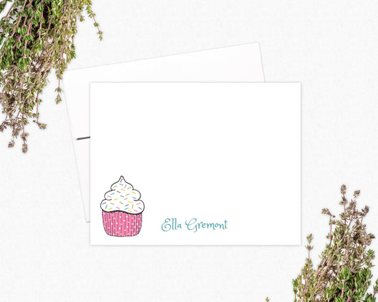 Personalized Note Cards - Cupcake Note Card Set - Birthday Gifts for Kids
