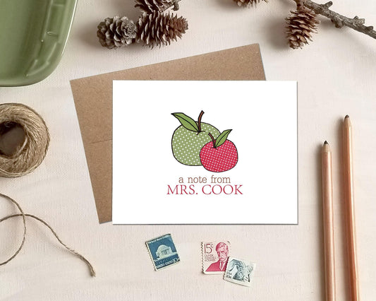 Polka Dot Apple Folded Note Cards - Personalized Gift for Teachers - Back to School