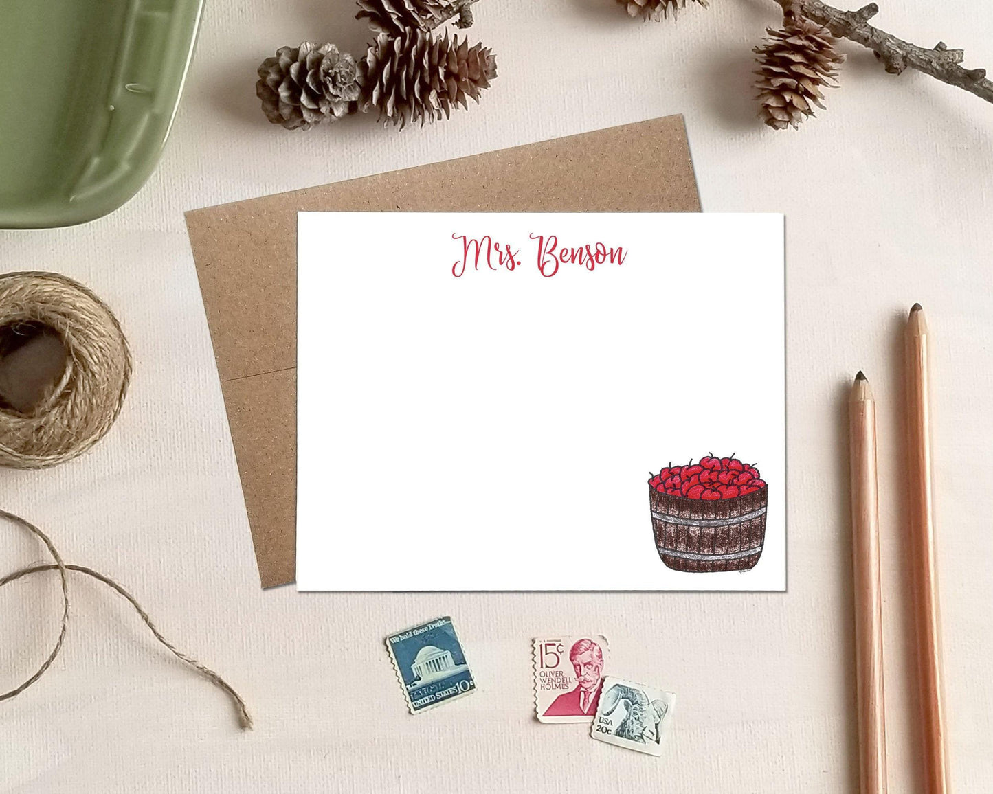 Apple Basket Note Cards - Personalized Gift for Teachers - Back to School
