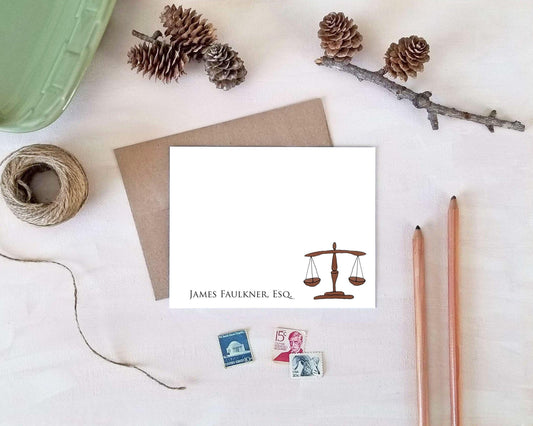 Personalized Law Stationery - Justice Note Card Set for Lawyers - Lawyer Gift