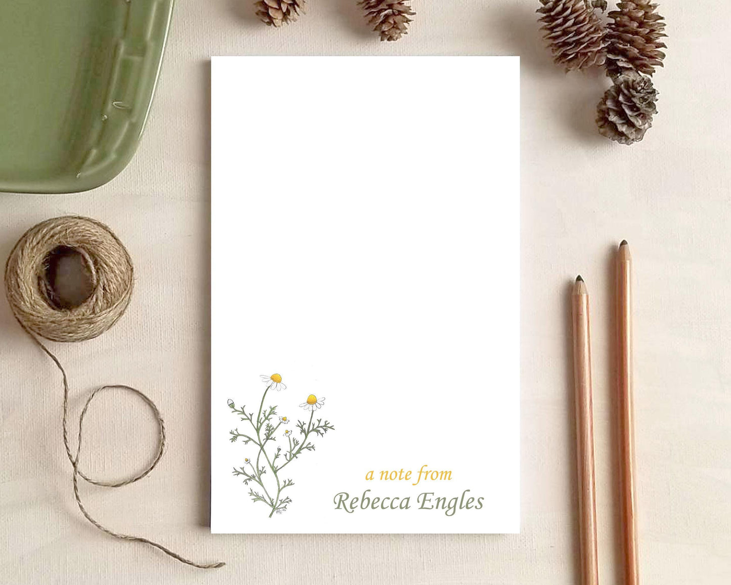 Personalized Notepad - Chamomile Notepad - Herbal Floral Stationery Gift Herbalist