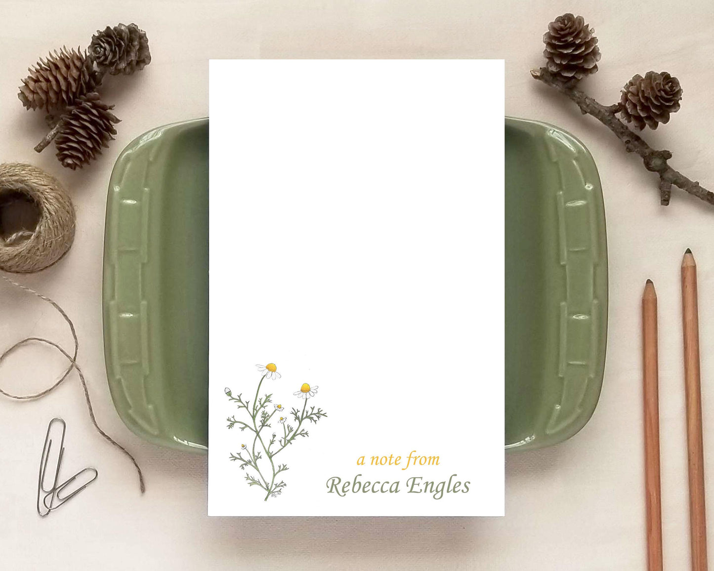 Personalized Notepad - Chamomile Notepad - Herbal Floral Stationery Gift Herbalist